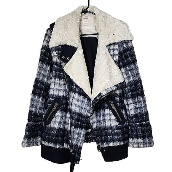 Free People Shaggy Sherpa Plaid Coat Jacket - Picture 1 of 9